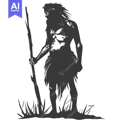 Premium design asset: Silhouette of a Primitive Human Holding a Stick