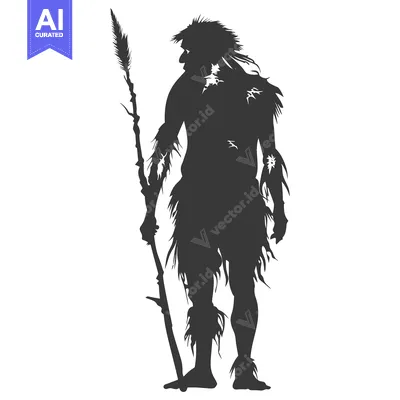 Aset desain premium: Silhouette of a Primitive Human Holding a Spear