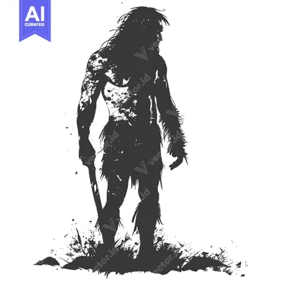 Aset premium populer: Silhouette of a Prehistoric Man Holding a Club