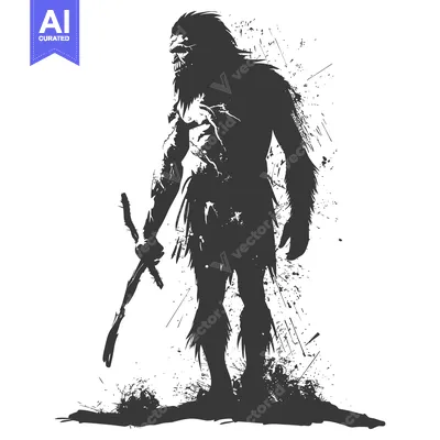 Aset desain premium: Silhouette of a Primitive Human Holding a Weapon