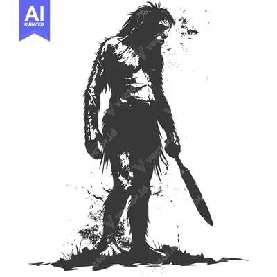 Aset premium populer: A Silhouette of a Primitive Man Holding a Spear