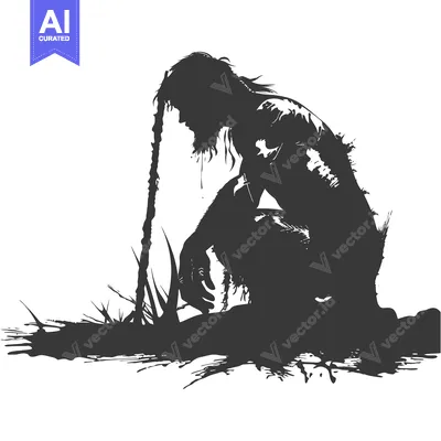 Silhouette of a Hunched Figure with Long Hair and Dripping Liquid