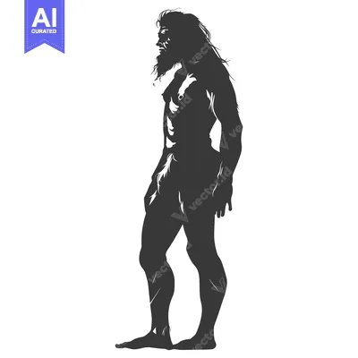 Aset desain premium: A Silhouette of a Hairy, Muscular, Primitive Man