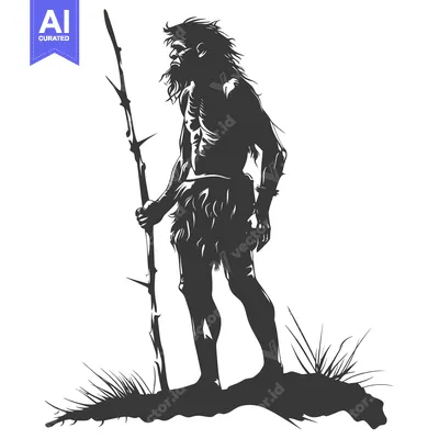 Aset desain premium: Silhouette of a Primitive Man Holding a Spear