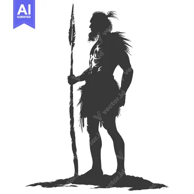 Aset premium populer: Silhouette of a Primitive Man Holding a Spear