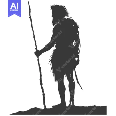 Premium design asset: Silhouette of a Primitive Man Holding a Staff