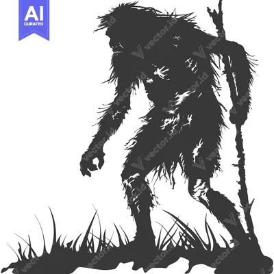 Aset desain premium: Silhouette of a hairy bipedal creature walking through tall grass with