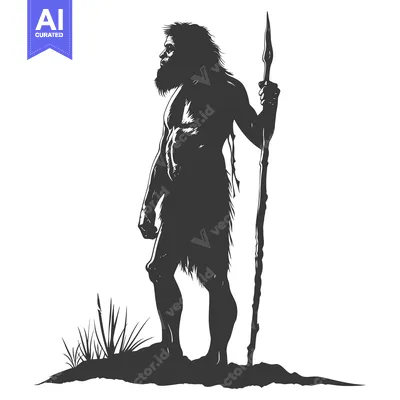 Aset premium populer: Silhouette of a Neanderthal Man Holding a Spear