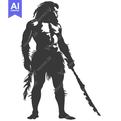 Aset premium populer: Silhouette of a Primitive Man Holding a Spear