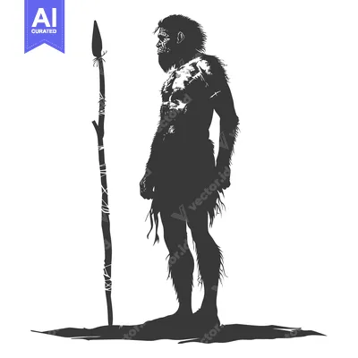 Premium design asset: Silhouette of a Prehistoric Human Holding a Spear