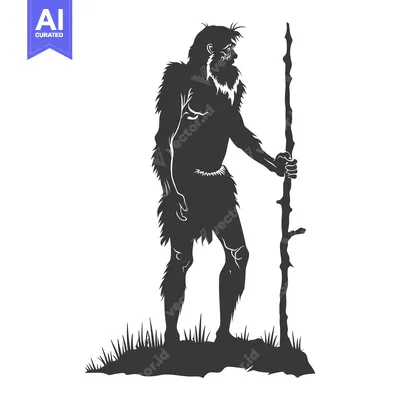Popular premium asset: Silhouette of a Primitive Man Holding a Stick