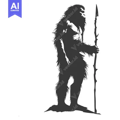 Aset premium populer: Silhouette of a hairy humanoid holding a spear