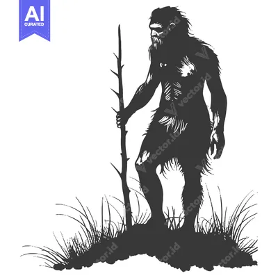 Aset premium populer: Silhouette of a Primitive Human Holding a Stick in a Grassy Area
