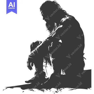 Premium design asset: Silhouette of a Bearded Man Sitting Down