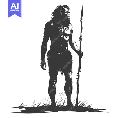 Aset premium populer: Silhouette of a Primitive Man with a Spear