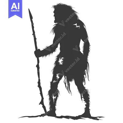 Aset premium populer: Silhouette of a Primitive Human Holding a Spear