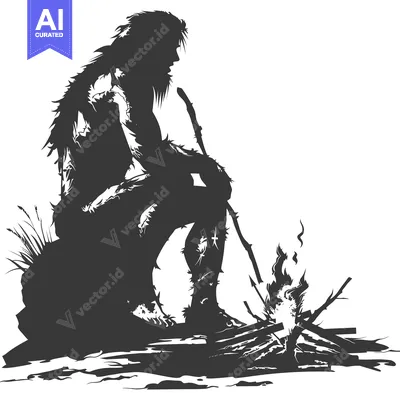 Popular premium asset: Silhouette of a Caveman Sitting by a Fire