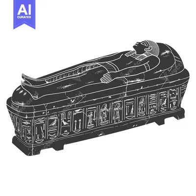 Aset premium populer: A black and white illustration of an ancient Egyptian sarcophagus