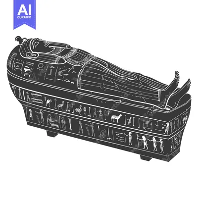 Aset desain premium: An Ancient Egyptian Sarcophagus with Hieroglyphs and a Depiction of a