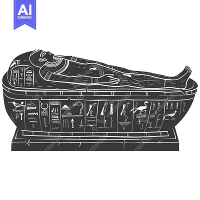 Premium design asset: Ancient Egyptian sarcophagus with a deceased person inside