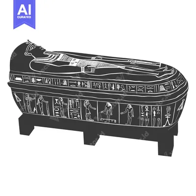 Aset desain premium: Ancient Egyptian sarcophagus with hieroglyphics and a deceased pharaoh