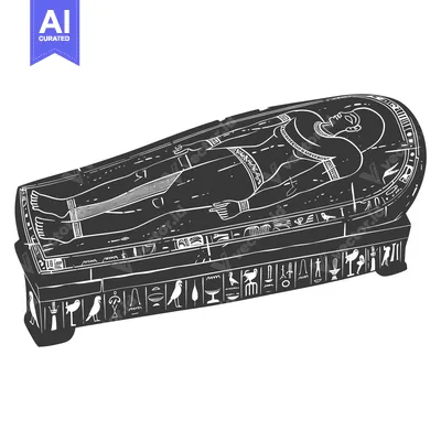 Aset desain premium: A Black and White Illustration of an Ancient Egyptian Sarcophagus