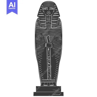 Aset desain premium: Black and White Illustration of an Egyptian Sarcophagus with Hieroglyp