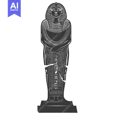 Download Black and White Illustration of an Ancient Egyptian Statue Vector Graphic