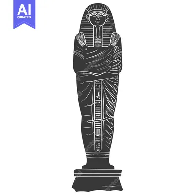 Aset desain premium: Black and White Illustration of an Ancient Egyptian Mummy in a Sarcoph