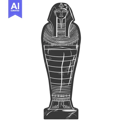 Aset desain premium: Ancient Egyptian Sarcophagus with Hieroglyphics and Pharaoh's Face