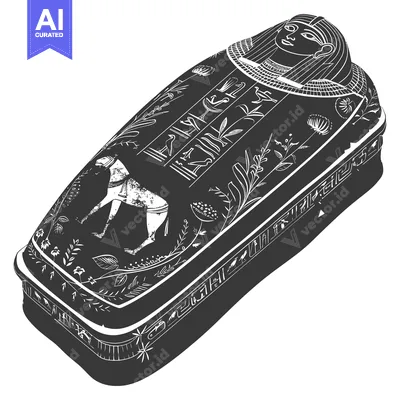 Premium design asset: Decorated Egyptian Sarcophagus with Hieroglyphics and Floral Motifs