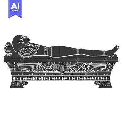 Aset desain premium: Egyptian Pharaoh Lying in a Decorated Sarcophagus