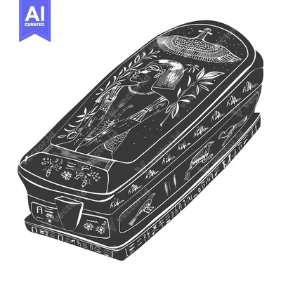 Premium design asset: Ancient Egyptian Sarcophagus with Hieroglyphs and Decorated with a Win