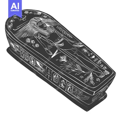 Aset premium populer: An Ancient Egyptian Sarcophagus with Hieroglyphics and a Deceased Pers