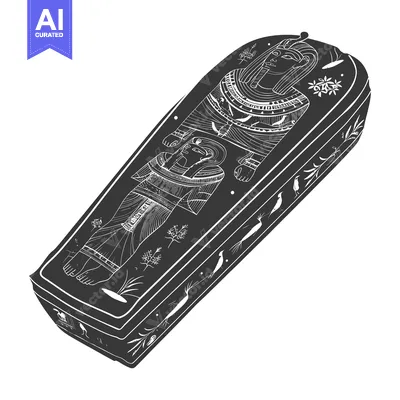 Aset desain premium: An intricately carved Egyptian sarcophagus with a pharaoh inside