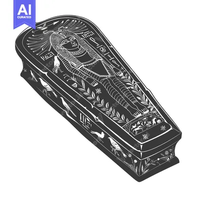 Aset premium populer: An Ancient Egyptian Sarcophagus with Hieroglyphics and Floral Designs