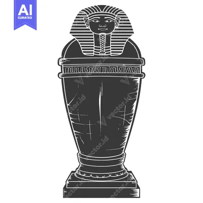 Premium design asset: Black and White Illustration of an Ancient Egyptian Sarcophagus