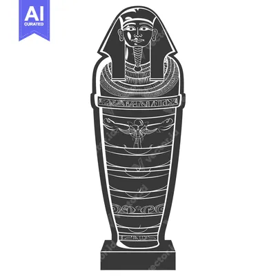 An Ornate Egyptian Sarcophagus with Hieroglyphics and a Human Face