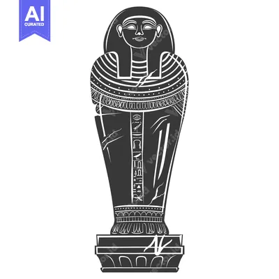 Aset desain premium: Black and White Illustration of an Egyptian Sarcophagus with Hieroglyp