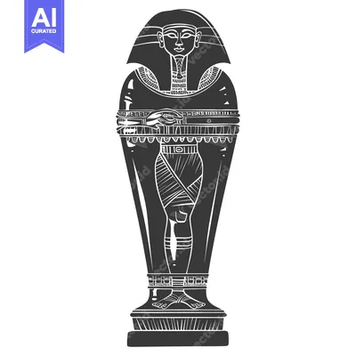 Popular premium asset: Black and white illustration of an ancient Egyptian sarcophagus with a