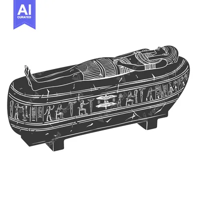 Aset premium populer: An Ancient Egyptian Sarcophagus with Hieroglyphs and a Deceased Figure