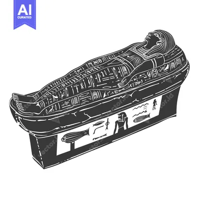 Aset premium populer: An Egyptian sarcophagus with a mummified pharaoh lying inside