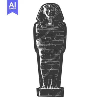 Black and White Illustration of an Egyptian Pharaoh Mummy