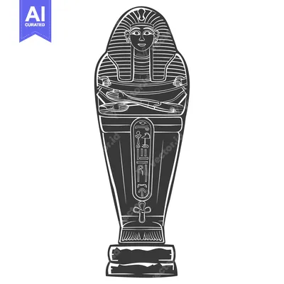 Premium design asset: Black and White Illustration of an Egyptian Sarcophagus