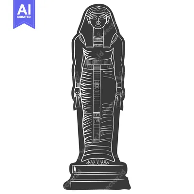 Premium design asset: Black and white illustration of an ancient Egyptian statue