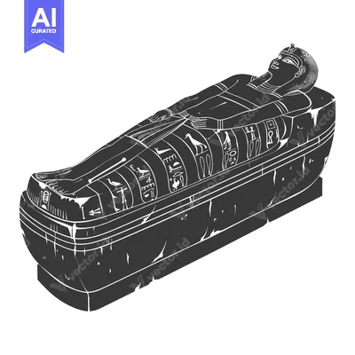 Aset desain premium: A Black and White Illustration of an Ancient Egyptian Sarcophagus