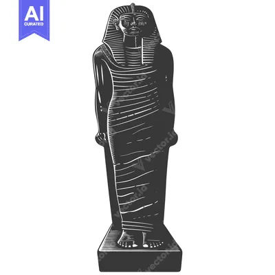 Black and White Illustration of an Ancient Egyptian Statue