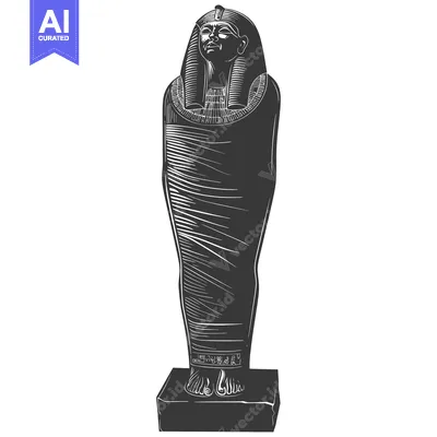 Aset desain premium: Engraving of an Egyptian sarcophagus with a pharaoh's head