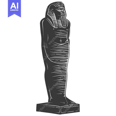 Aset desain premium: Black and White Illustration of an Egyptian Statue