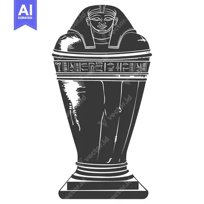 Aset desain premium: Ancient Egyptian Sarcophagus with Hieroglyphics and Pharaoh's Head